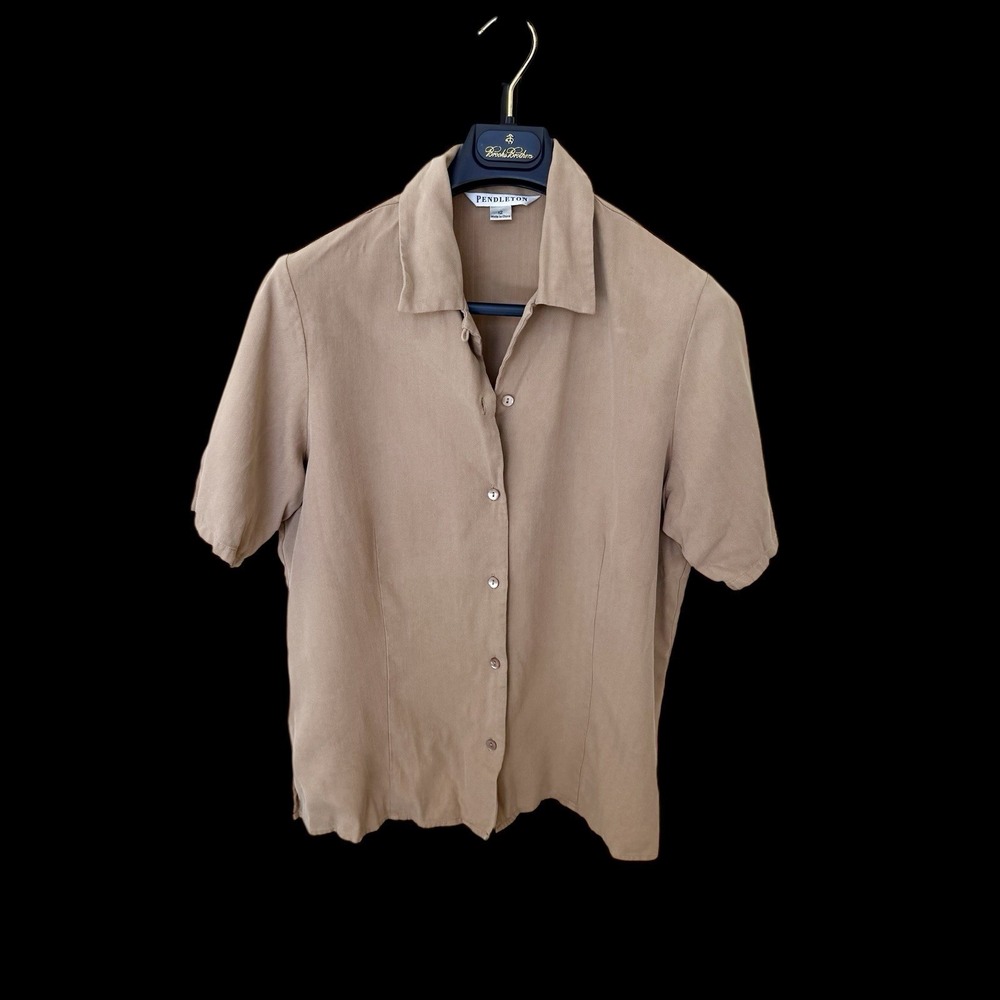 Pendleton Silk Tan Button Up Womens Top Shirt Sz‎ 12 Casual